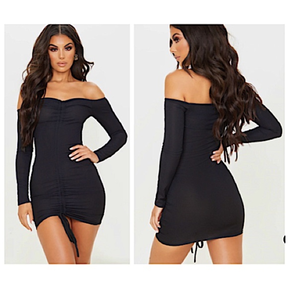 PRETTY LITTLE THING Ribbed Ruched Bodycon Dress